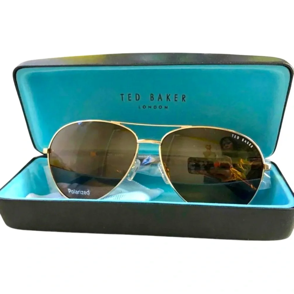 $140 Ted Baker Aviator Sunglasses Gold Frame Brown Lens w Case 62-13-140 mm